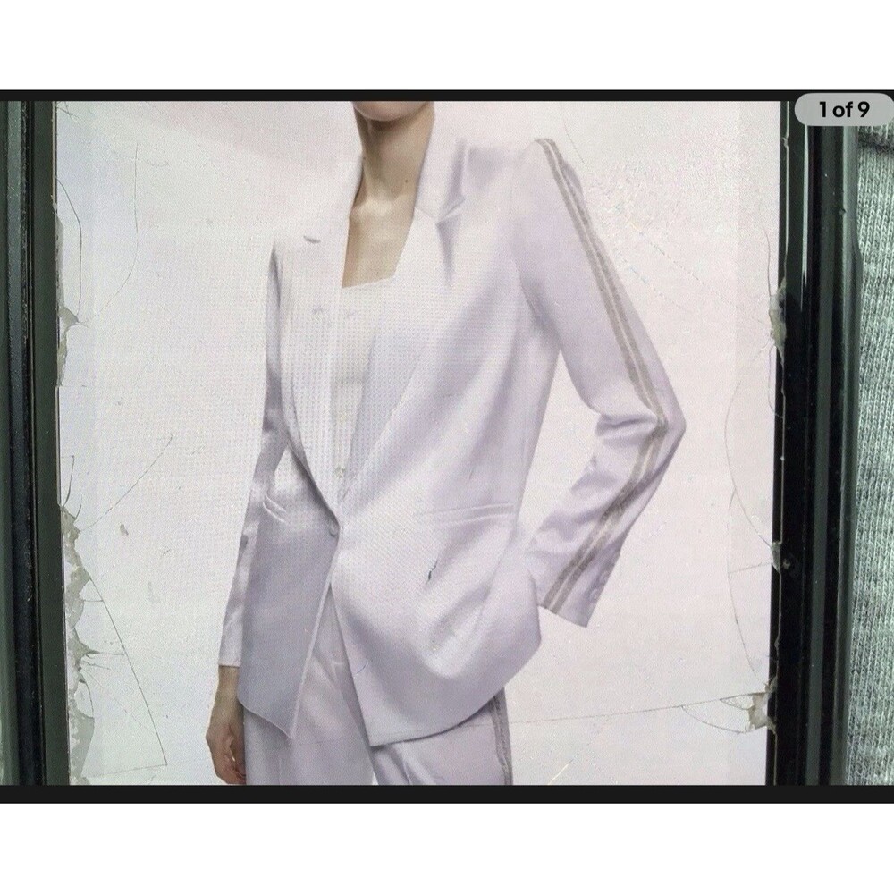 Alice And Olivia “Dylan” White Rhinestone Trim One Button Blazer Size 2